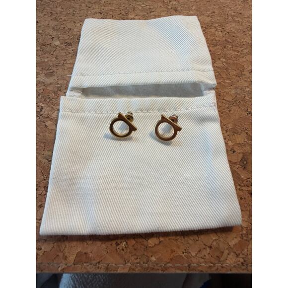 Salvatore Ferragamo Iconic Gold Gancini Earrings Small MINT - Picture 8 of 9